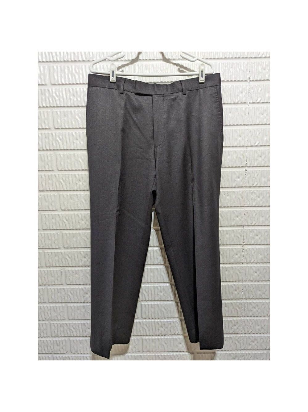 Hugo Boss Men's Dark Charcoal Gray Banded Waist Wool Dress Trouser Pants 34R